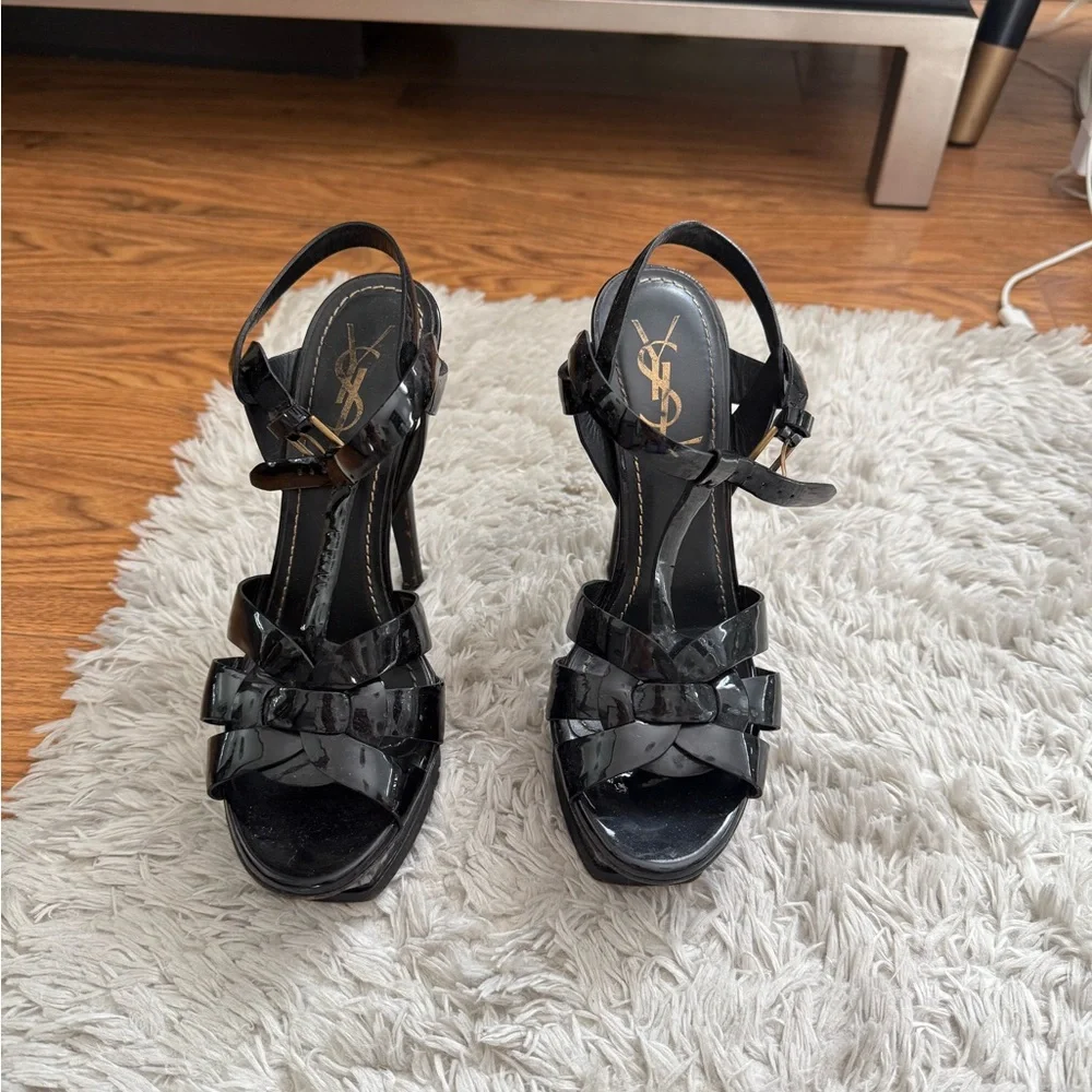 Saint Laurent Black Patent Leather Platform Heels - Picture 2 of 8